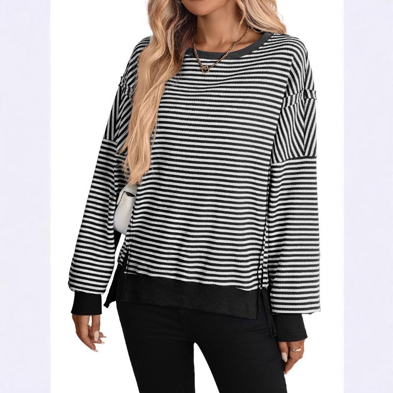 Autumn Winter New Round Collar Color Block Casual Loose Sweatshirt