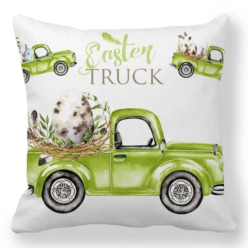Easter Decorative Pillowcase Cartoon Egg Rabbit Flower Print Cushion Cover Bedroom Room Home Decor 45X45 Cm