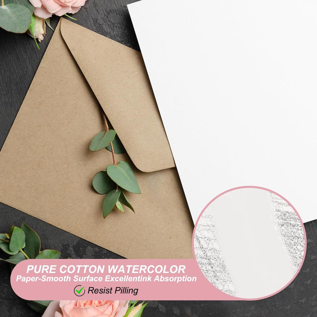PATIKIL 150-Piece Set Pure Cotton Watercolor Cards 140lb/300 GS M Postcards with Envelopes for Art, Painting, Creative, Thank You Notes 4x6 Inch