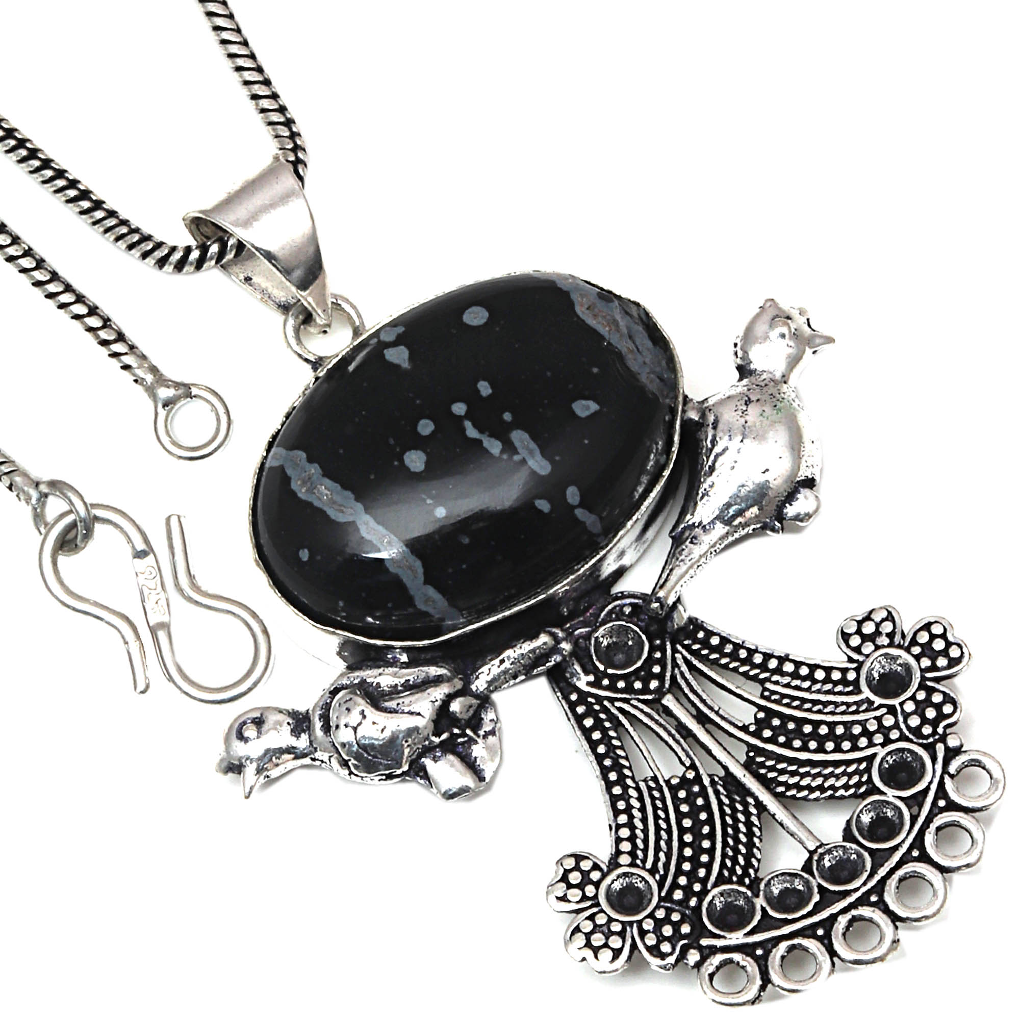 

Pendant Snowflake Obsidian Gemstone Handmade Gift For Her Silver Jewelry 2