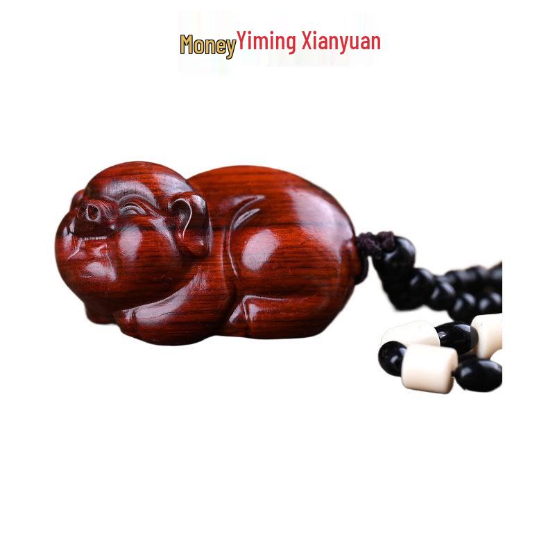 Rosewood Carved Pixiu Ornament: Gourd & Dragon Turtle Handicraft