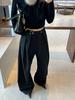 Lu Sheng Unisex Black Striped Wide-Leg Trousers with 3D Slimming, American Style, Drape Silhouette