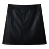 Black A-line High-waisted PU Leather Skirt: Women's Spring/Autumn Slimming Mini with Anti-exposure Design