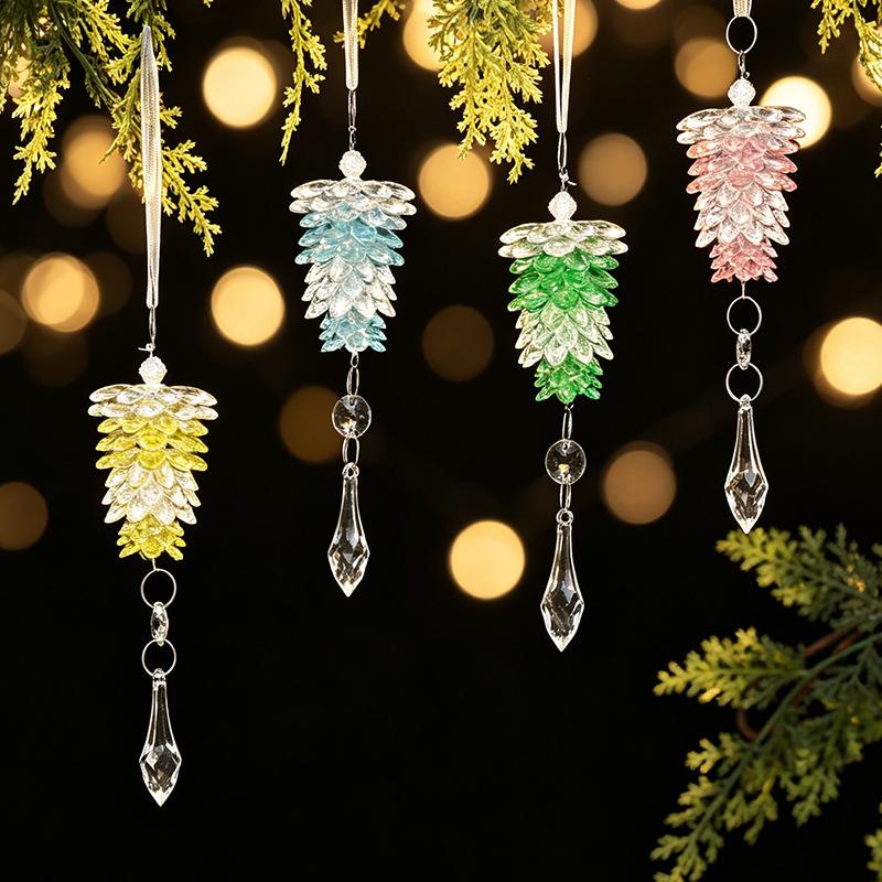 Christmas decoration acrylic pine cone hanging ornament, simulated pine cone pendant, transparent crystal small tree decoration, suitable