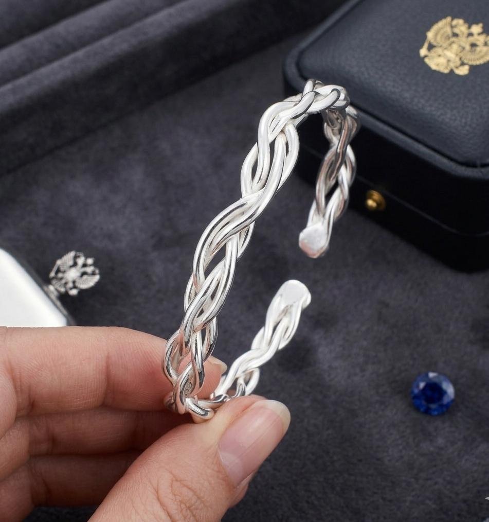 925 Sterling Silver Multi-Wire Woven Cuff Bangle Handcrafted Intertwined Statement Bracelet Adjustable Open Bangle Jewelry