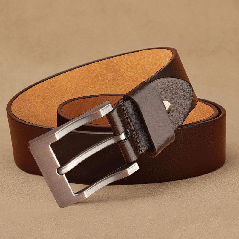 Men s Retro Genuine Cowhide Leather Belt with Pin Buckle - Business Casual and Versatile 110 cm
