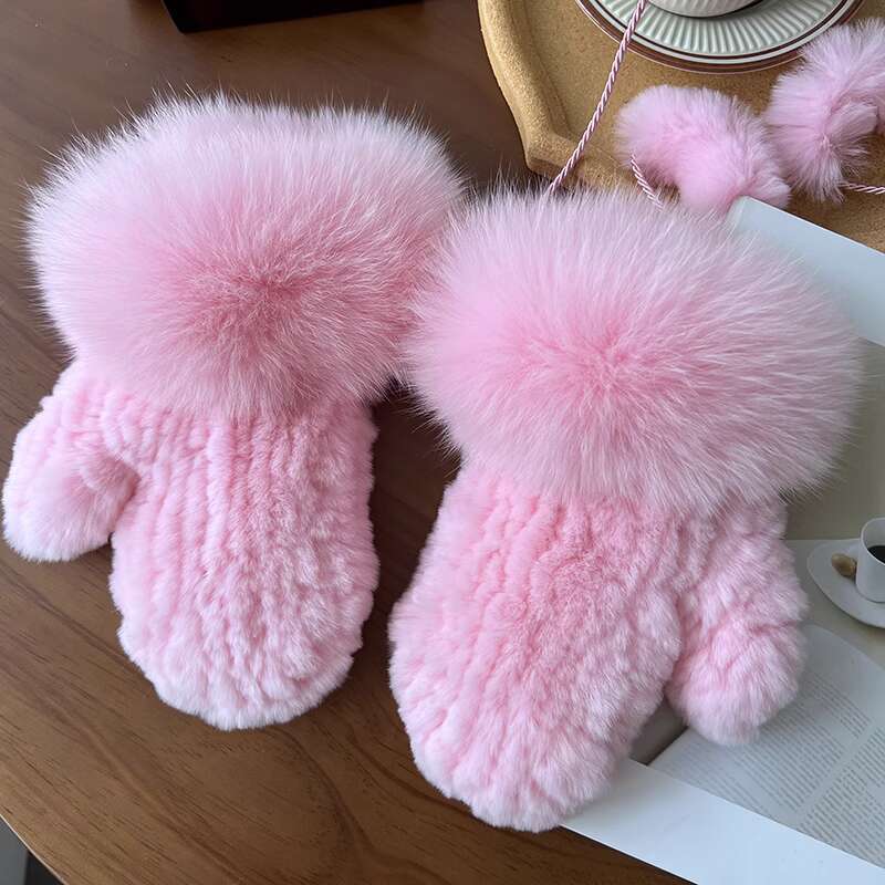 

Real Rex Rabbit Fur Hanging Neck Gloves For Women Winter Plush Thickened Warm Real Fox Fur Gloves Genuine Fur Hand Warmer Gloves рожевий