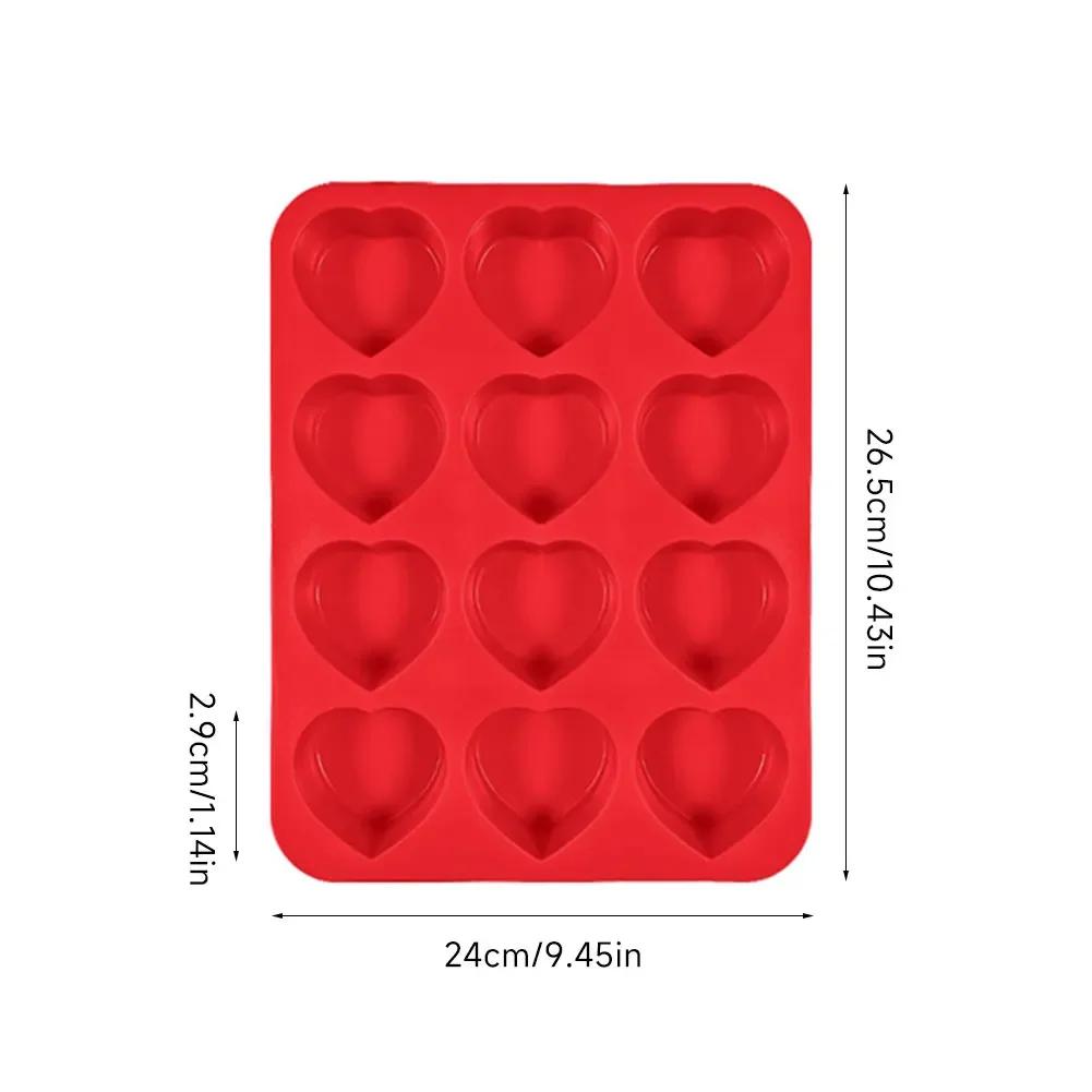 12-Cavity Silicone Cake Mold Heart-Shaped Non-Stick Baking Mold for Brownies Food-Grade Microwave Safe Cupcake Making Tool