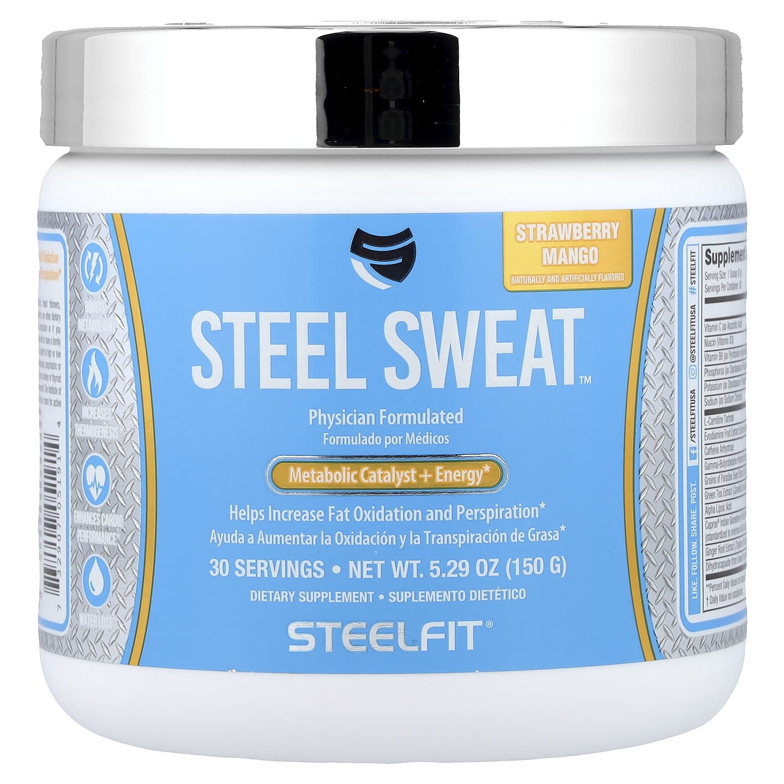

SteelFit, Steel Sweat™, Metabolic Catalyst + Energy, Strawberry Mango, 5.29 oz (150 g)