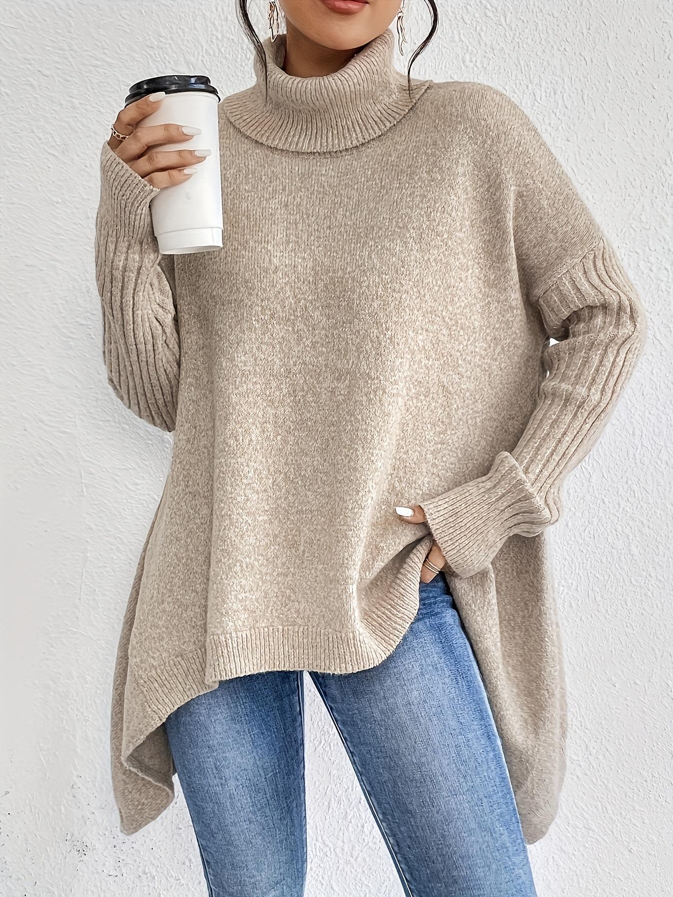 

Winter High Collar Lapel Long Sleeved Irregular Hem Casual Loose Sweater For Women L