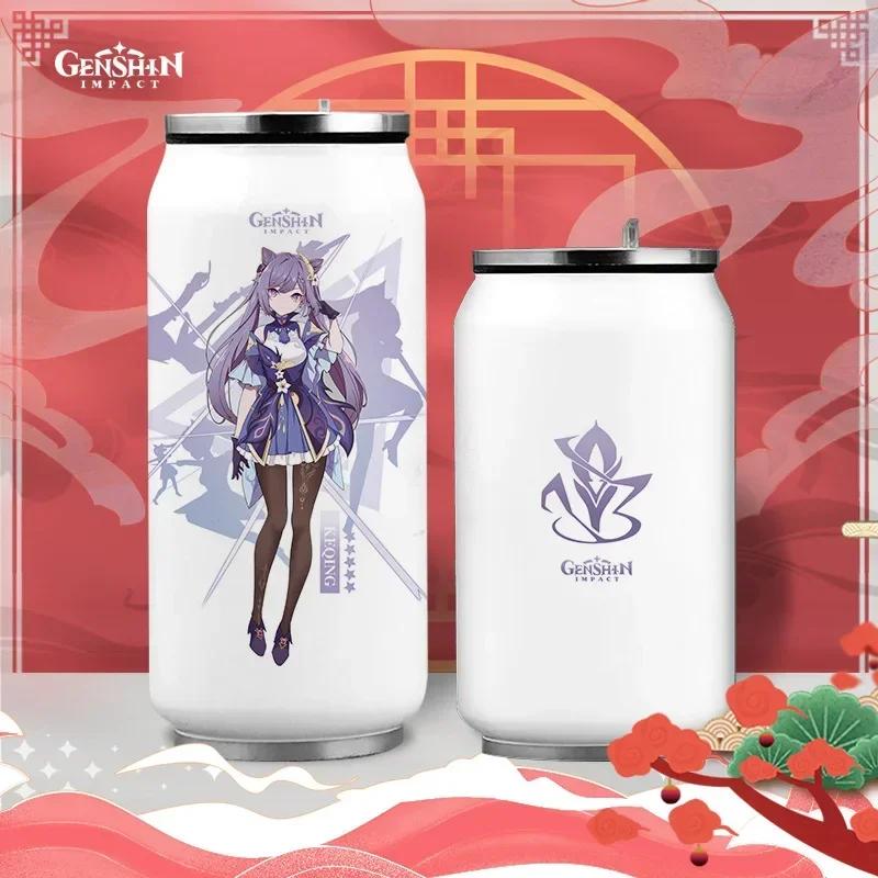 Anime Genshin Impact Thermos Bottle Stainless Steel Coffee Mup Zhongli Klee Portable Water Cup Drinking Bottle Thermos Flask