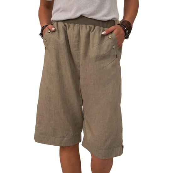 Women Summer Shorts Elastic Waist Mid-rise Casual Sporty Style Shorts with Pockets Solid Color Straight Wide Leg Shorts