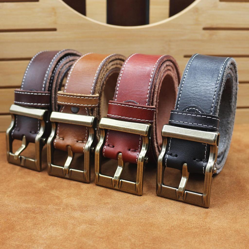 Men's Retro Hand-Stitched Washed Leather Belt - 100% Top Layer Cowhide, Business Casual, Creative Design