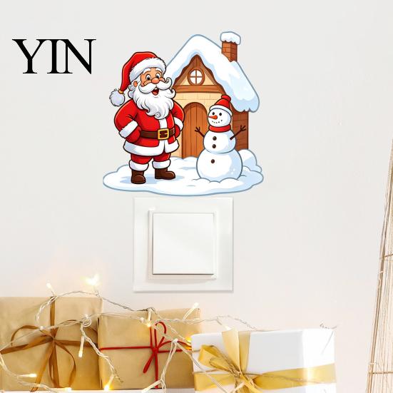 Decorative Christmas Wall Stickers Santa Claus Switch Sticker, Light Decal for Xmas Holiday, Party Supplies Removable Self-Adhesive Sticker