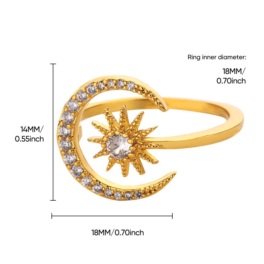 Stainless Steel Sun Star Moon Ring for Women 18K Gold-plated Anti Fading Rings Wedding Golden Jewelry Vacation Accessories Gift