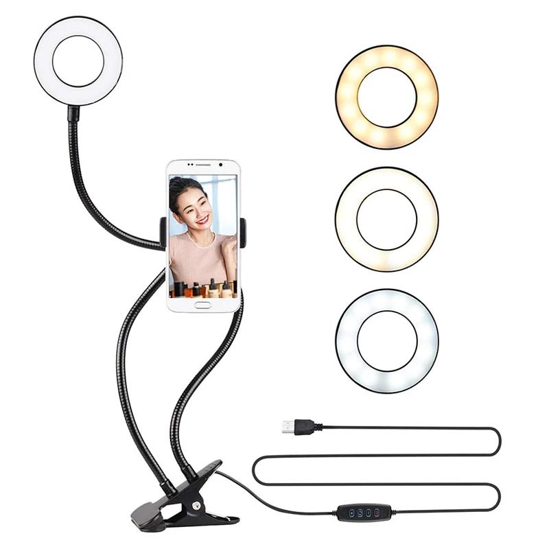 Universal Selfie Ring Light with Flexible Mobile Phone Holder Lazy Bracket Desk Lamp LED Light for Live Stream Office Kitchen