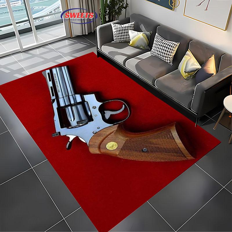 3D Assault Rifle Pistol Revolver Gun Carpet for Living Room Bedroom Hallway Long Strip Anti-slip Rug Sofa Doormat Home Decor Mat