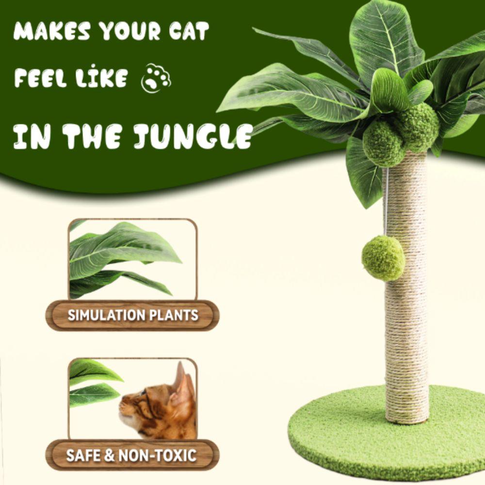 Sisal Rope Cat Scratching Post Wooden Track Ball Green Leaves Cat Tree Durable Design Hanging Balls Interactive Kitten Use