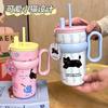 Large Capacity Insulated Stainless Steel Travel Mug With Handle Straw Women Office Students
