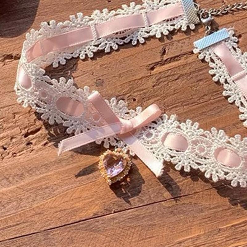 Bowknot Heart Necklace Adjustable Collarbone Chain Bow Pendant Clavicle Chain