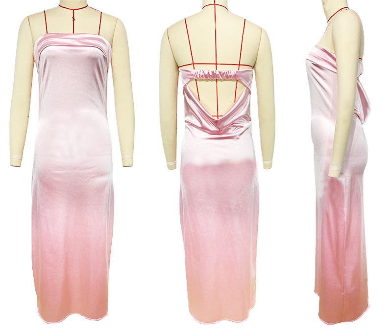 European & American 2025 Spring/Summer Satin Backless Tube Dress for Women.
