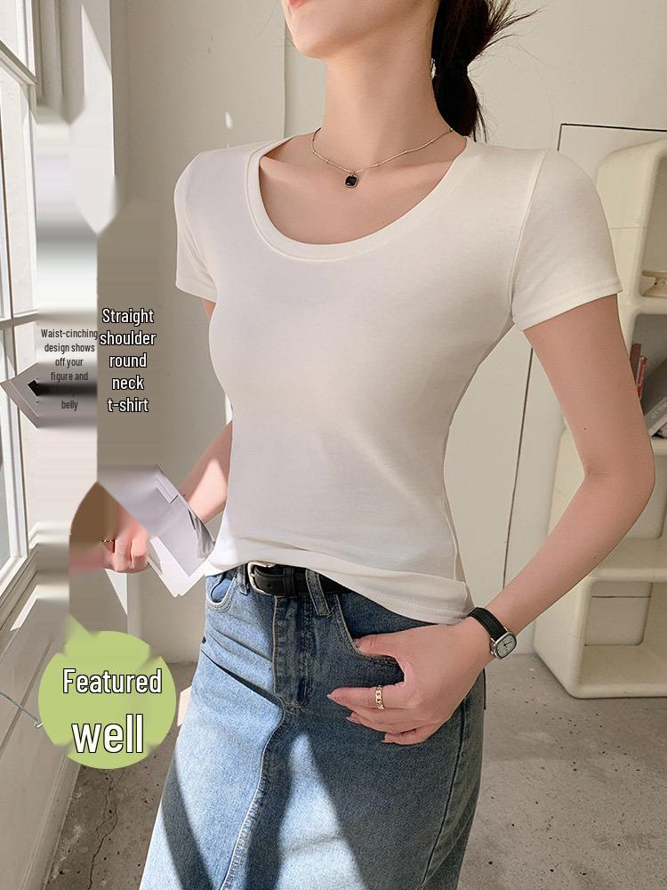 Women's Slim Fit Cotton U-Neck Short Sleeve Base Layer T-shirt