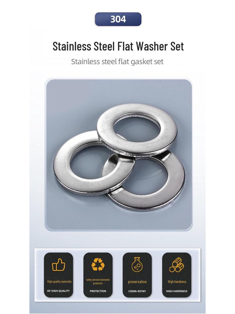 304 Stainless Steel Flat Washers Set (360 pcs, M2-M10)