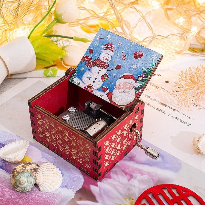 Music Box Wood Hand Shaker Christmas Theme Painted Children's Toys Father Christmas's Gifts 9.5cm* 6cm*5cm