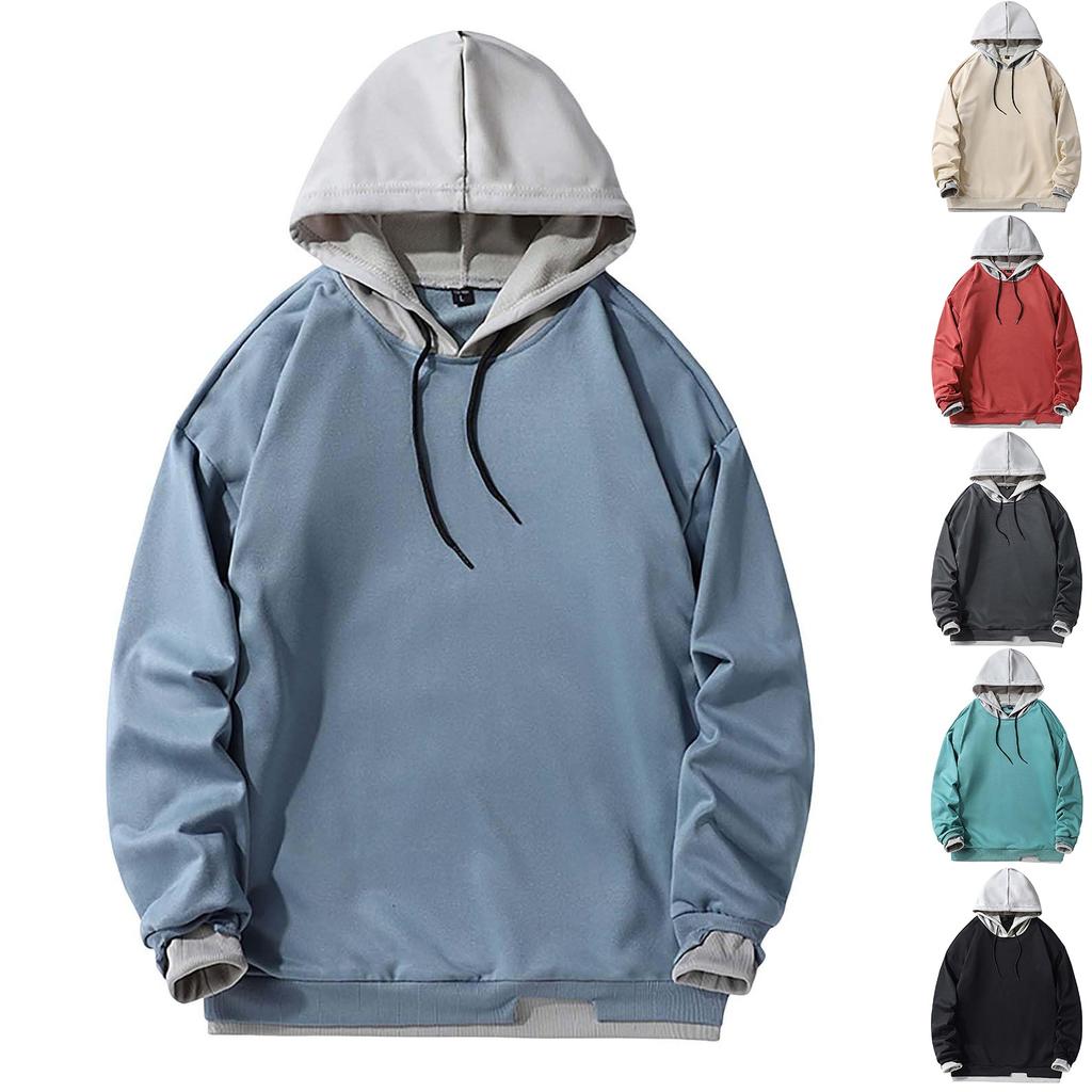 Mens Casual Outdoor Hooded Coat Color Long-leeved Stand Collar Sports Hoodie