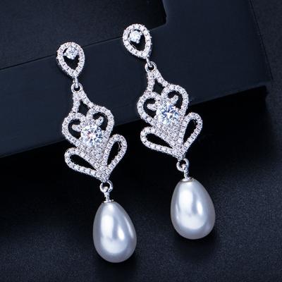 Zirconia Pearl Pendant Earrings for Female Brand Design Temperament Geometric Dangler Fashion Bridal Earrings