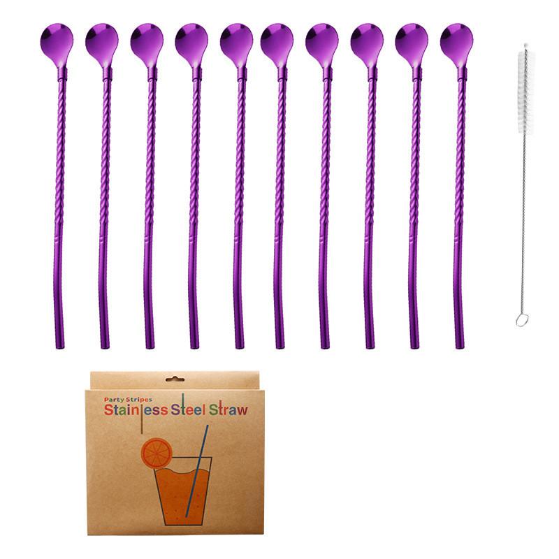 5pcs 10pcs Stainless Seel Flower Straw Spoon Summer Milk Tea Stirring Yerba Mate Straws Reusable Drinking Kitchen Supplies