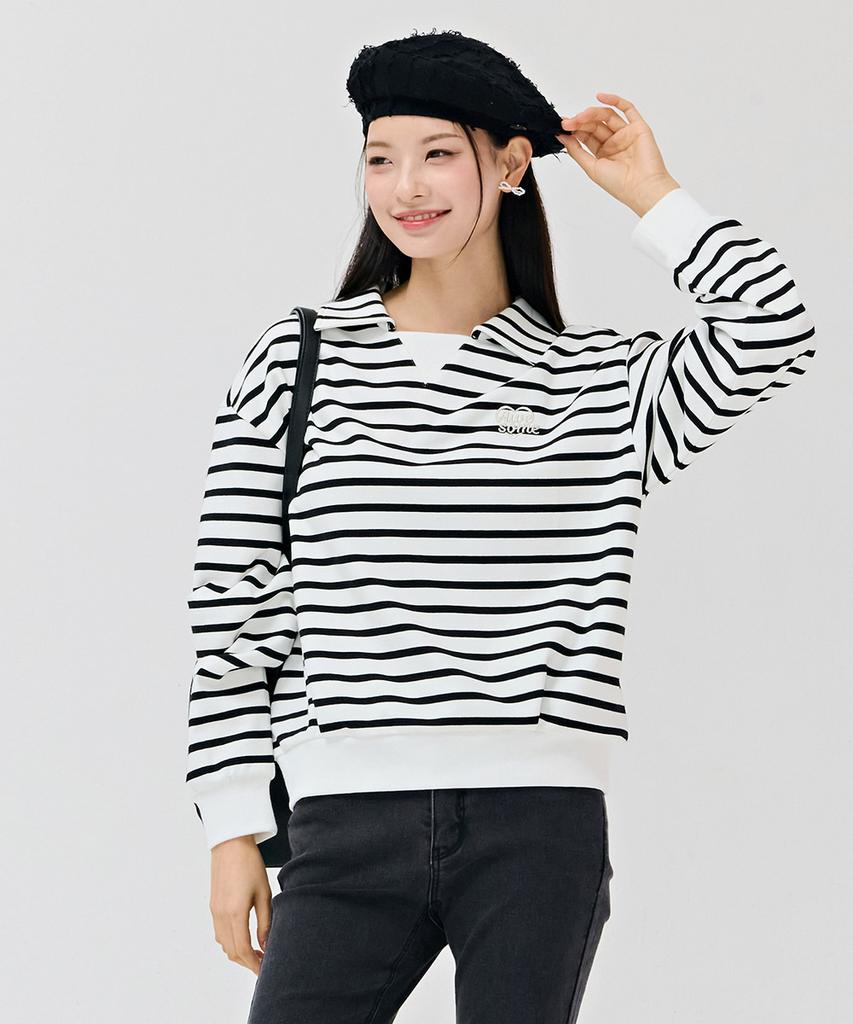 CHASECULT Women'S Striped Collared Sweatshirt - Ivory