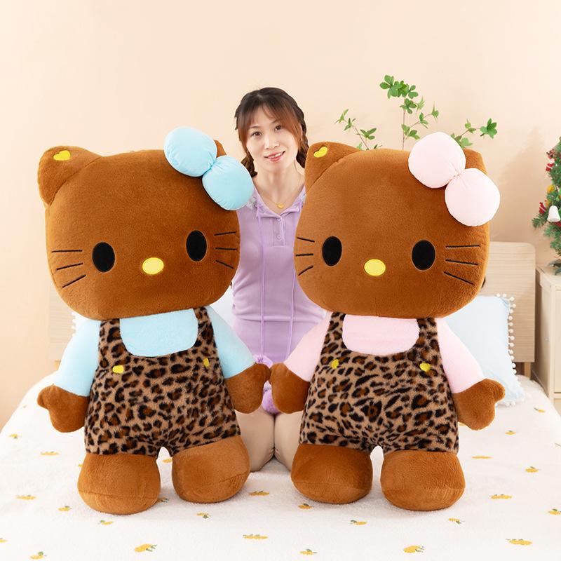 Sweet And Cool Cartoon Black Skin Leopard Print Kt Cat Soft Plush Toy Doll Kawaii Katie Cat Doll Pillow Gift Bedroom Decoration