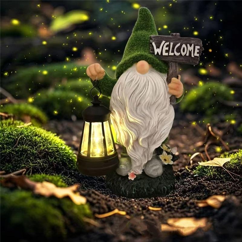 Outdoor Solar Lamp Elf Resin Craft Decoration Dwarf Flocking Statue Decoration Garden Landscape Lamp