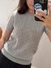 RL26 Spring-Summer Wool Cable Knit Round Neck Short Sleeve T-shirt with Pocket Embroidery