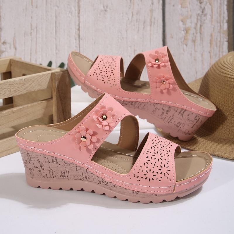 Fashion Summer Women Slippers Plus Size Women's Shoes Retro Roman Sandals Women Pu Casual Flower Wedge Sandals Platform Slippers