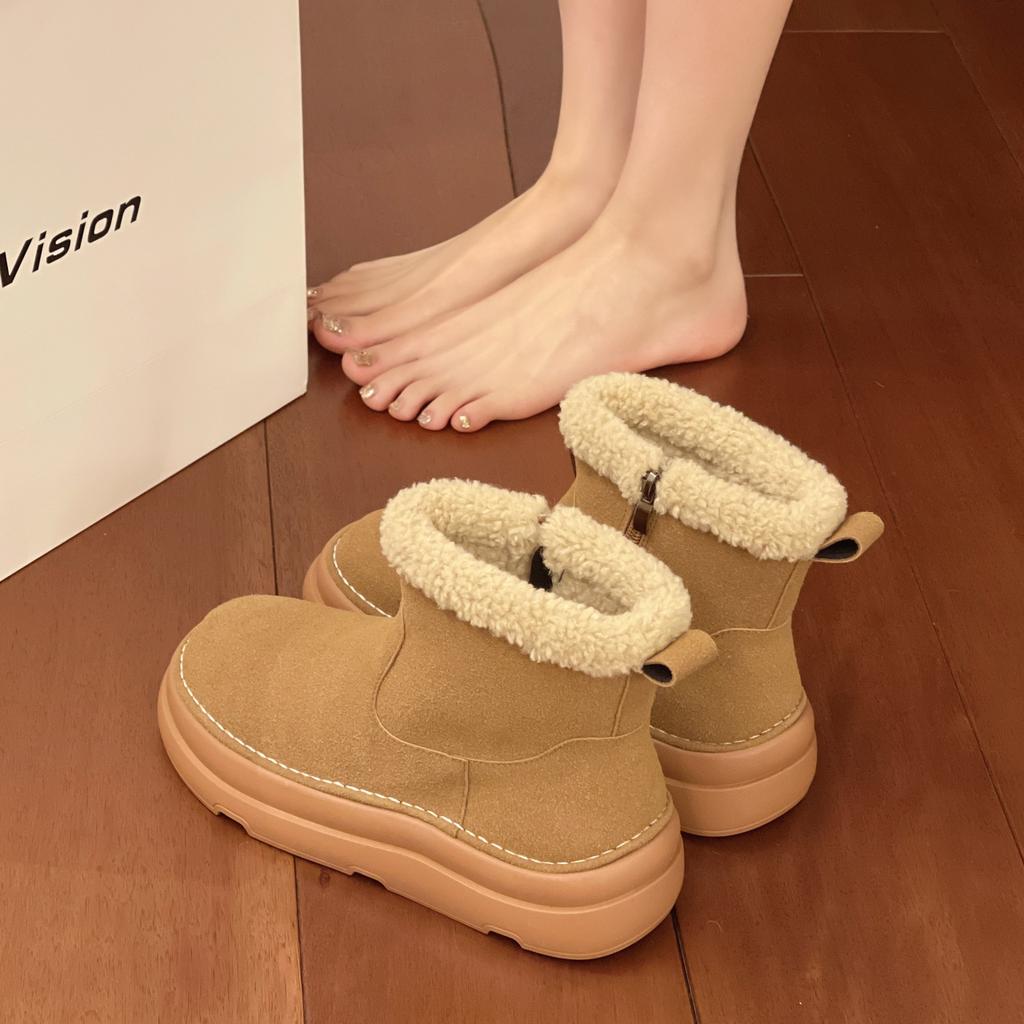 Fur Snow Boots Women's Winter Platform Plush Short Boots 2025 New Warm Lamb Wool Cotton Shoes