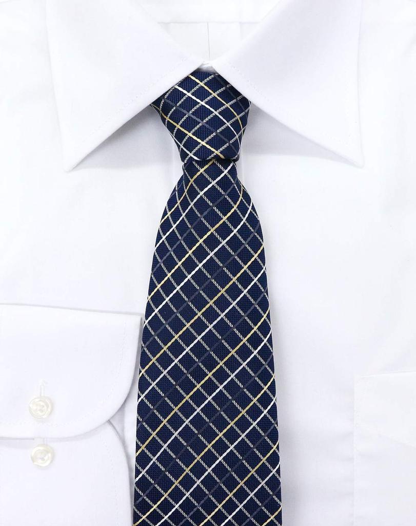 Michiko London Brand Made In Jacquard Check Necktie, Japan, Nishijin-ori Silk, 100% (Pattern C Navy)