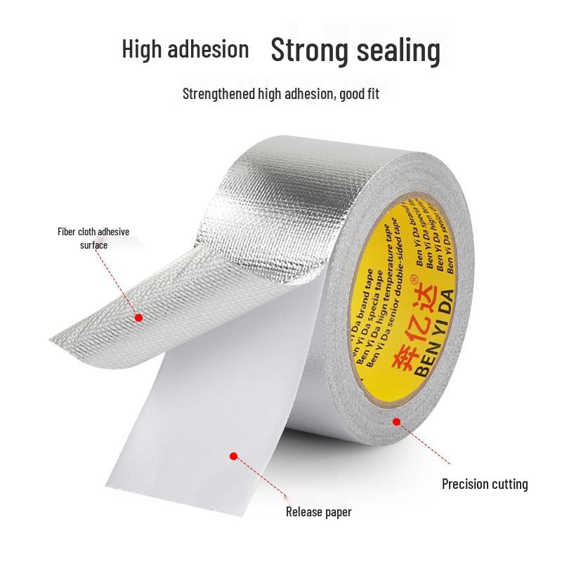 High-Temp Resistant Fiberglass Aluminum Foil Tape - Waterproof, Self-Adhesive for Sunscreen, Water Heaters, and Range Hoods.