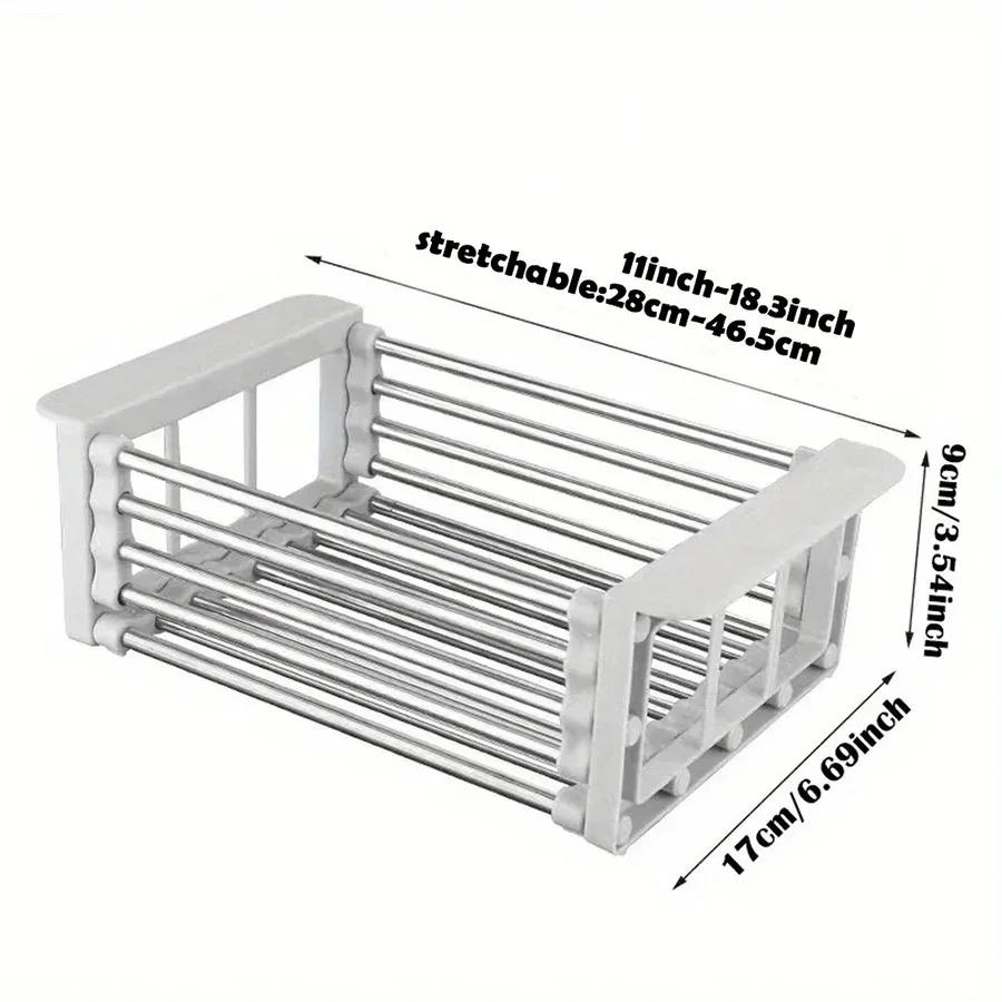 1 stücke Edelstahl Küche Waschbecken Abfluss Lagerung Rack Schalen Gemüse Obst Reinigung Versenkbare Ablauf Korb Küche Werkzeuge