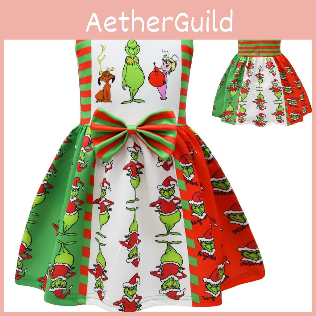 Grinch Halloween Sleeveless Dress For Kids Soft And Comfortable Polyester Material
