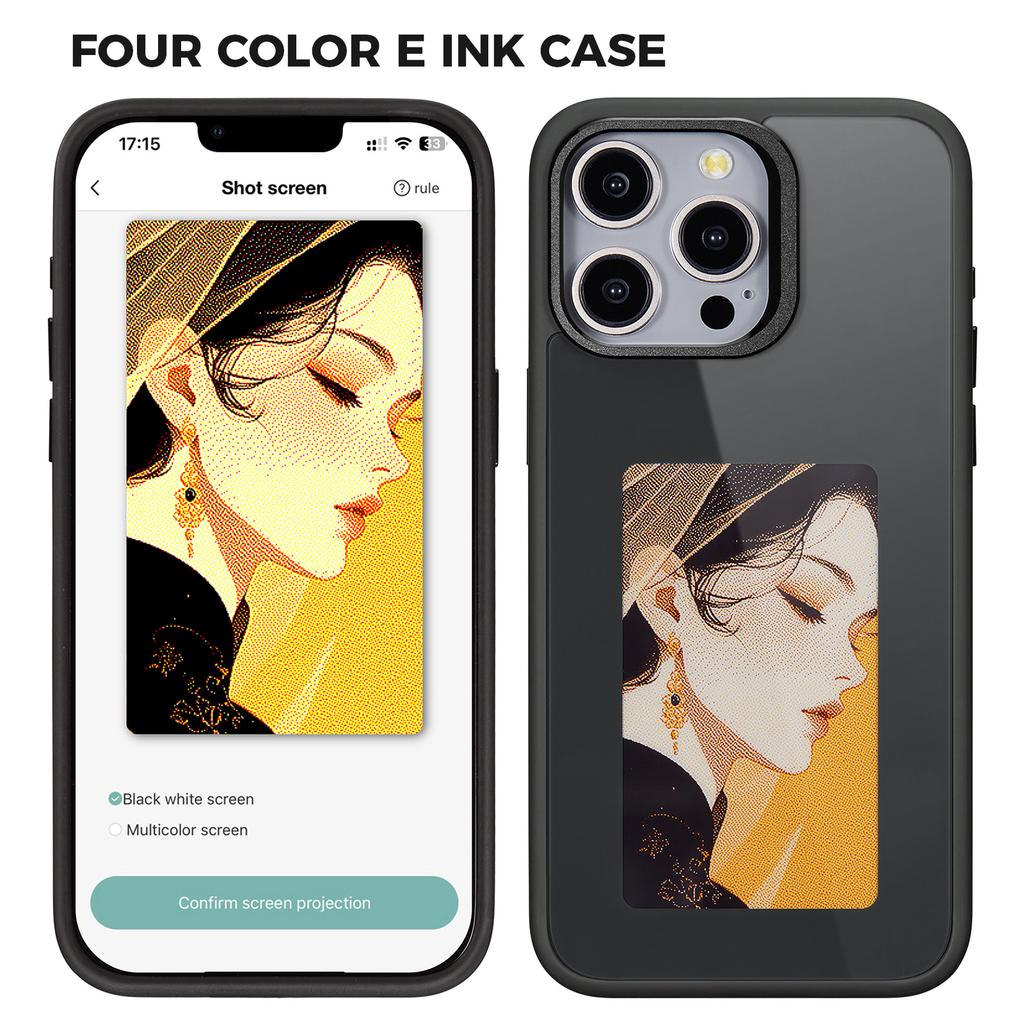 För iPhone 13 Pro E Ink-skal 4-färgsdisplay Telefonfodral NFC-projektion Anpassat mönster