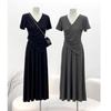 Elegant Dames Zomerjurk Set met V-hals en Plooien 2026 - T-shirt met Korte Mouwen en Rok