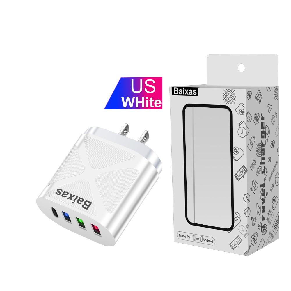Universal Travel Charger: EU 3-USB + Type-C, US/UK Standard, 5V 2.4A