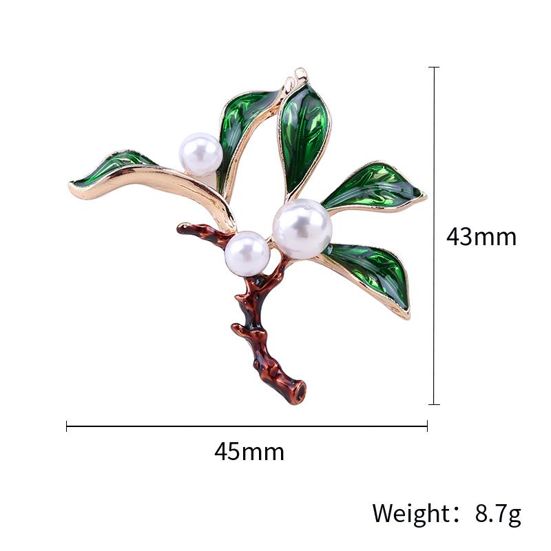 New Fashion Design Green Plant Brooch Branch Pearl Drop Oil Brooch Clothing Accessories Party Gift Jewelry Branch Brooch