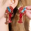 A Pair of Summer Beach Lobster Rhinestone Earrings, Perfect for Women's Hawaiian Vacation Parties. Ideal for Holiday Celebrations and Gift-giving
