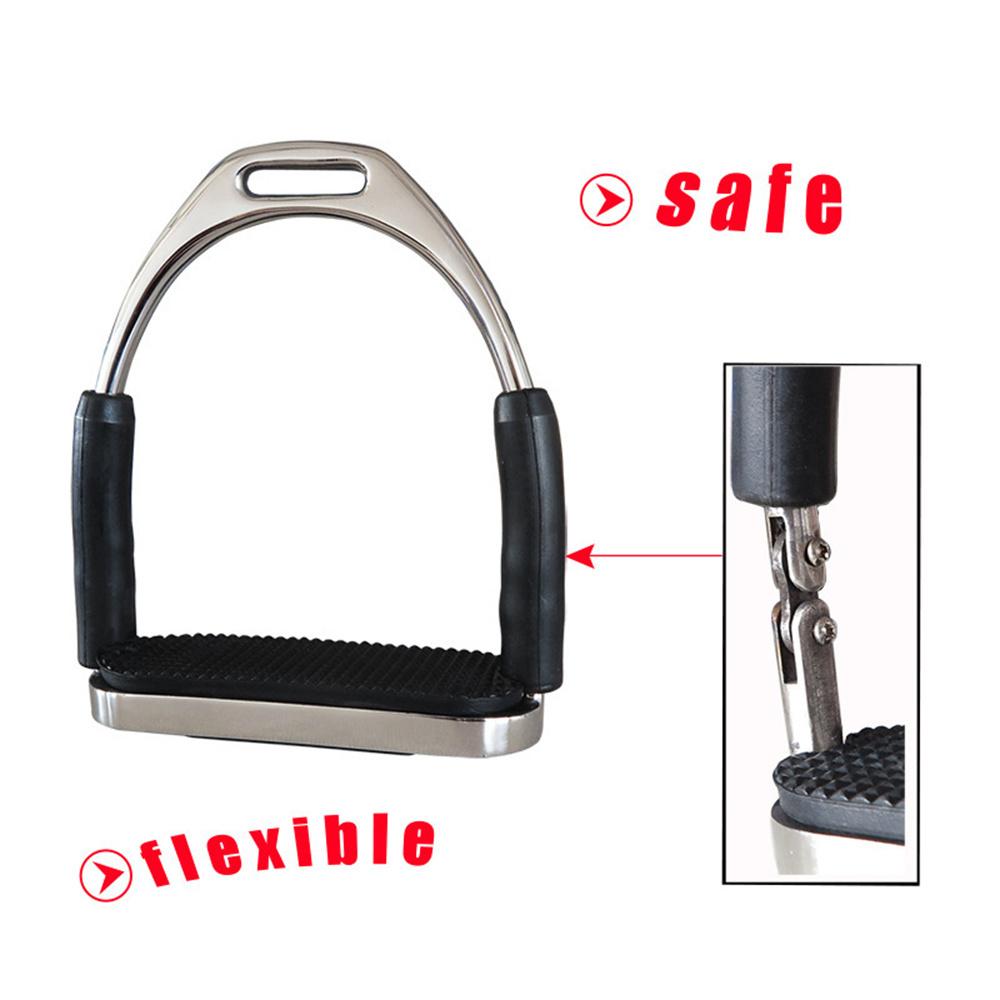 Horse Riding Safety Flexible Stirrups Polish Stainless Steel W/ Black Rubber Pad