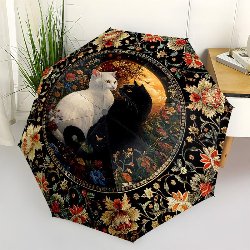 

Cats, FloralThemed Automatic Opening and Closing umbrella - 8 Ribs, Suitable for Leisure and Going Out, Outdoor Accessory, Gothic Style, Fas