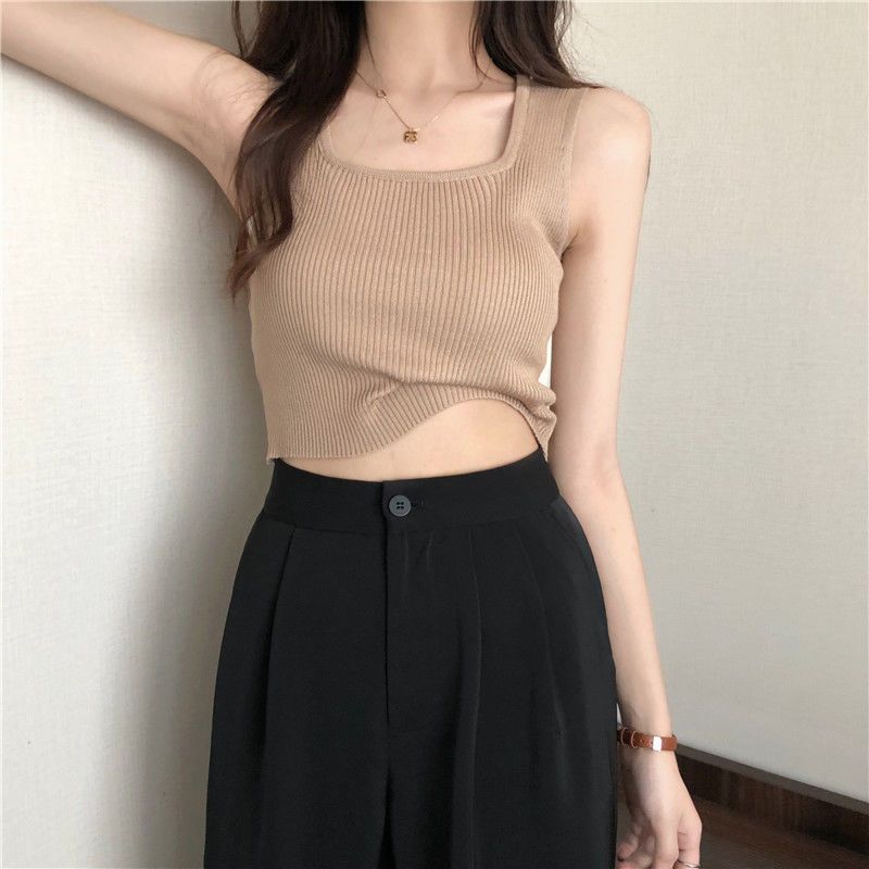 WTEMPO Women's Vest Slim Short Sleeveless Bottom Coat with Knitted Solid Color Underneath Sleeveless Vest