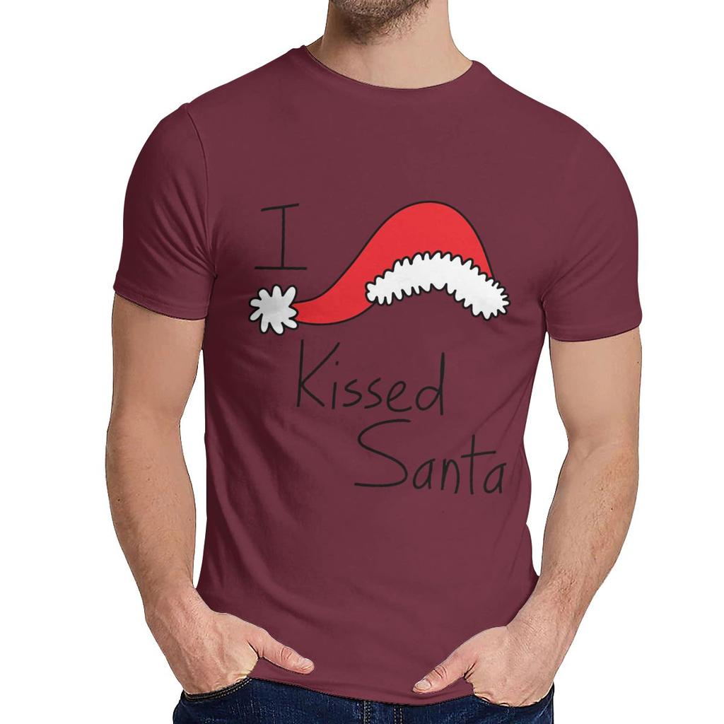 Man T Shirt Christmas I Kissed Santa Baby Cotton Graphic Man S O Neck Hip Hop